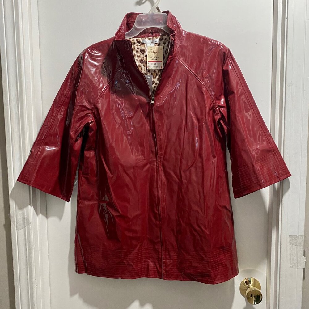 Vint. WDNY Bordo High Neck Leopard Print Patent Leather Mobwife Jacket Coat 10